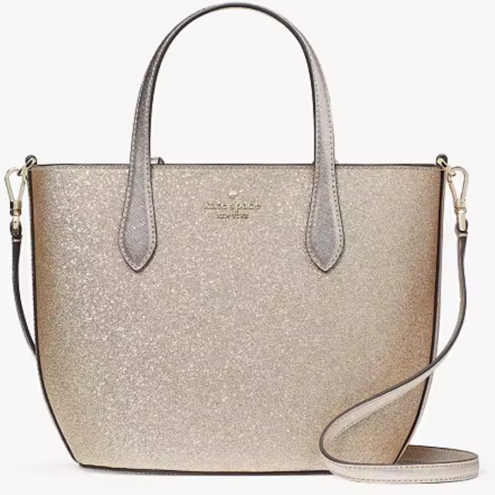 Kate Spade Glitter Glimmer Satchel Crossbody Bag In Gold KE460 MSRP $329